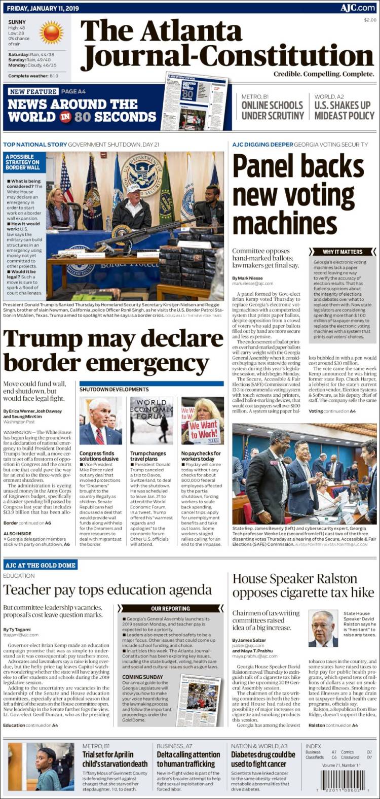 Portada de The Atlanta Journal-Constitution (USA)