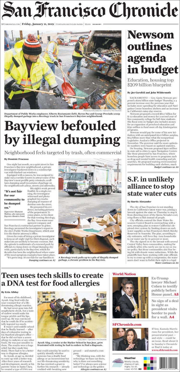 Portada de San Francisco Chronicle (USA)