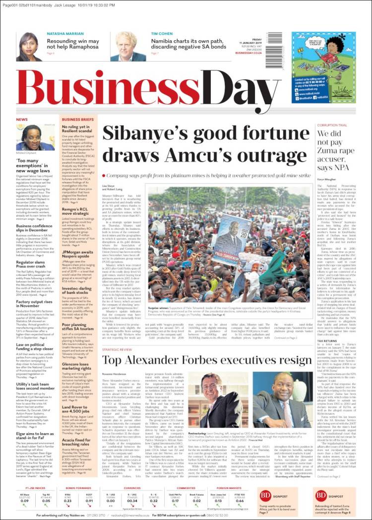 Portada de Business Day (Sud&aacute;frica)