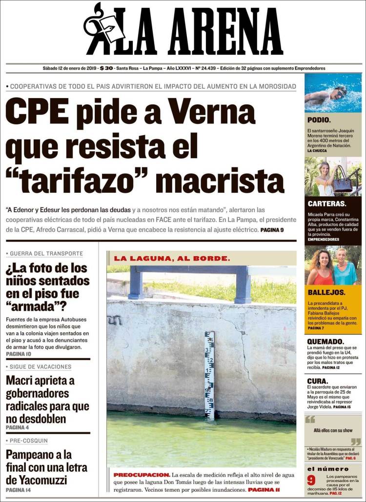 Portada de Diario La Arena (Argentina)