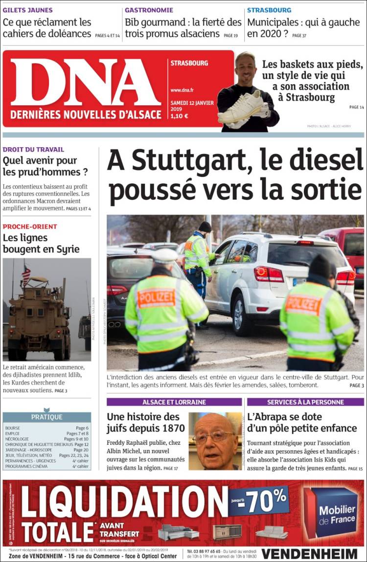 Portada de Les Dernières Nouvelles d'Alsace (Francia)