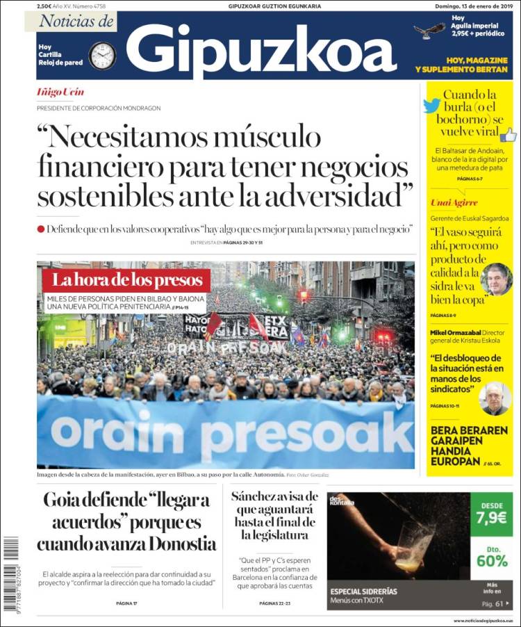 Portada de Noticias de Gipuzkoa (España)