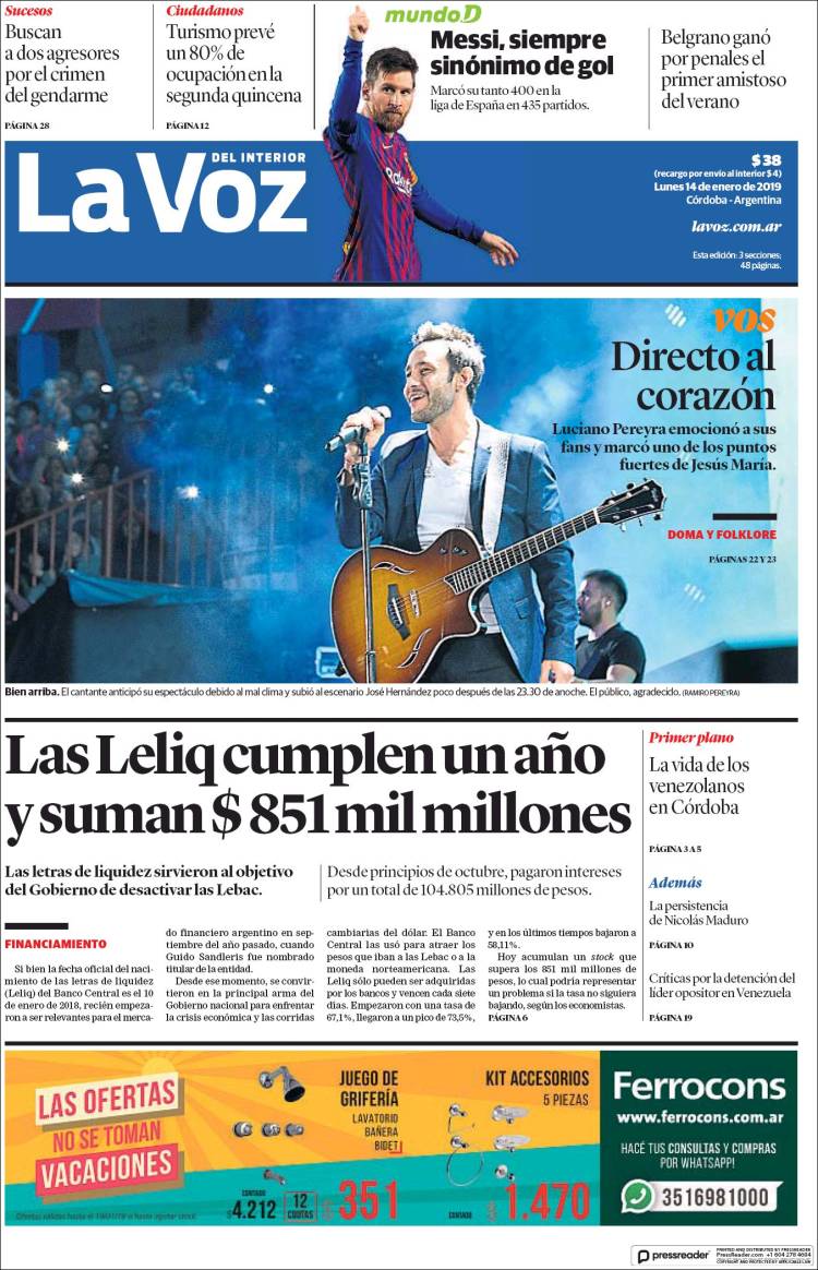 Portada de La Voz del Interior (Argentina)