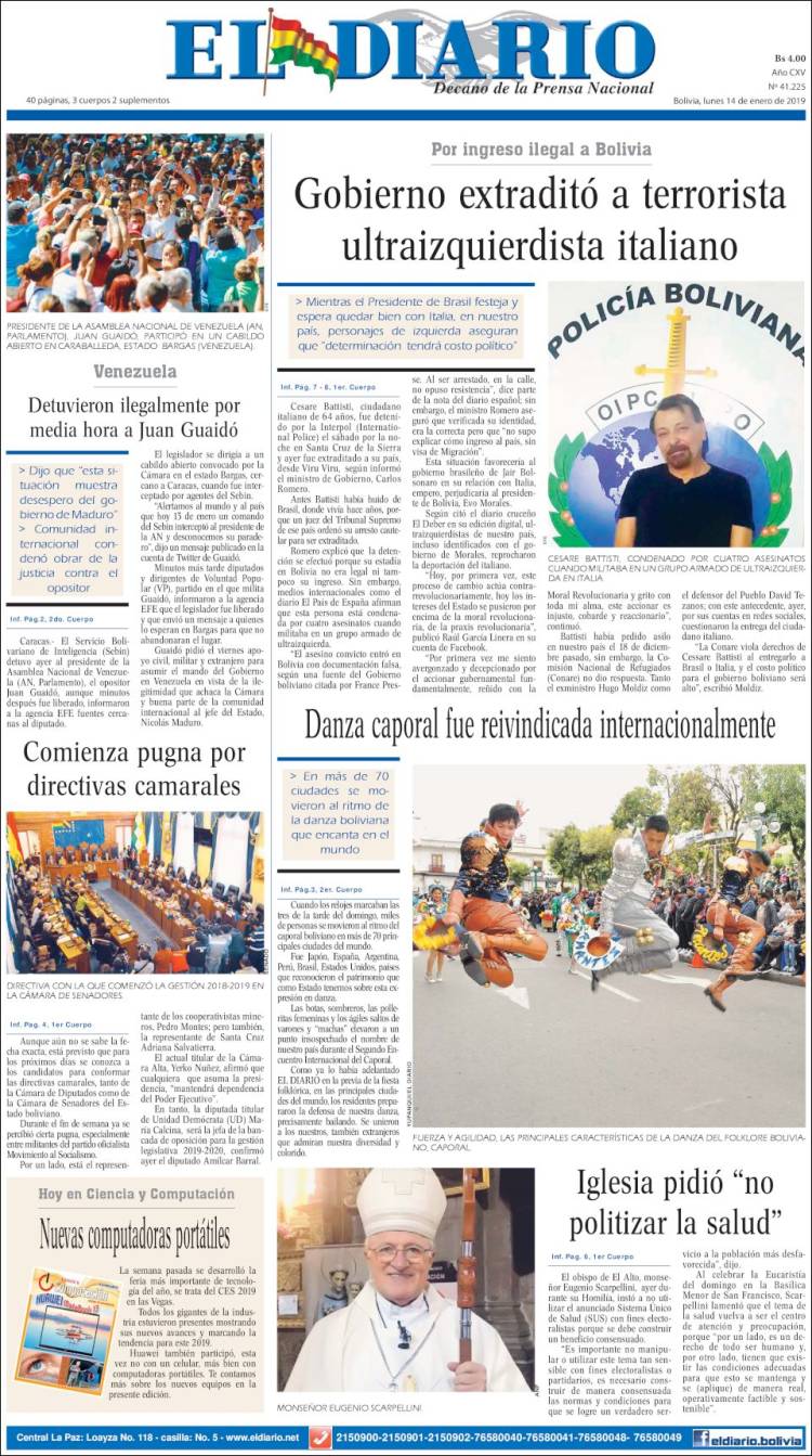 Portada de El Diario (Bolivia)