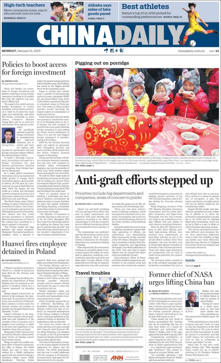 Portada de China Daily (China)