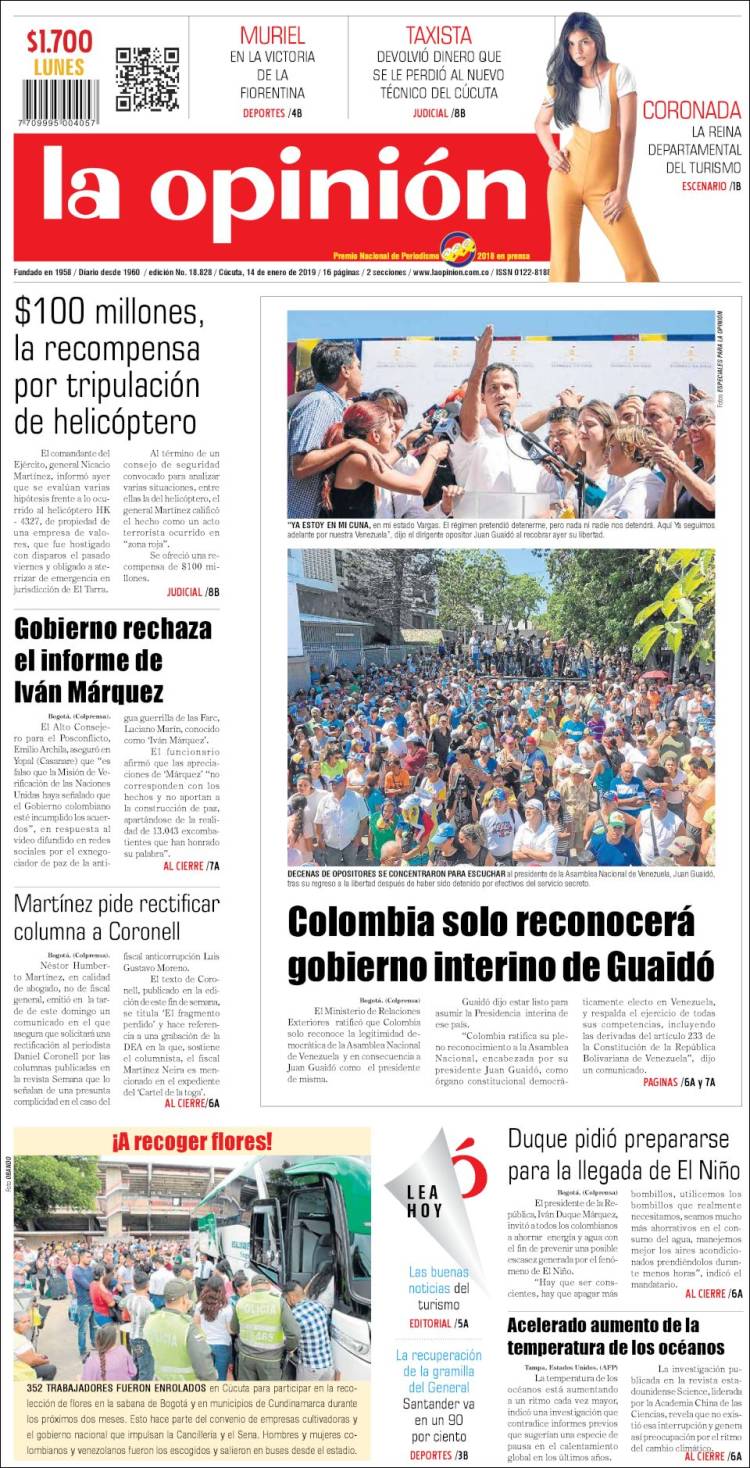 Portada de Diario La Opinion (Colombia)