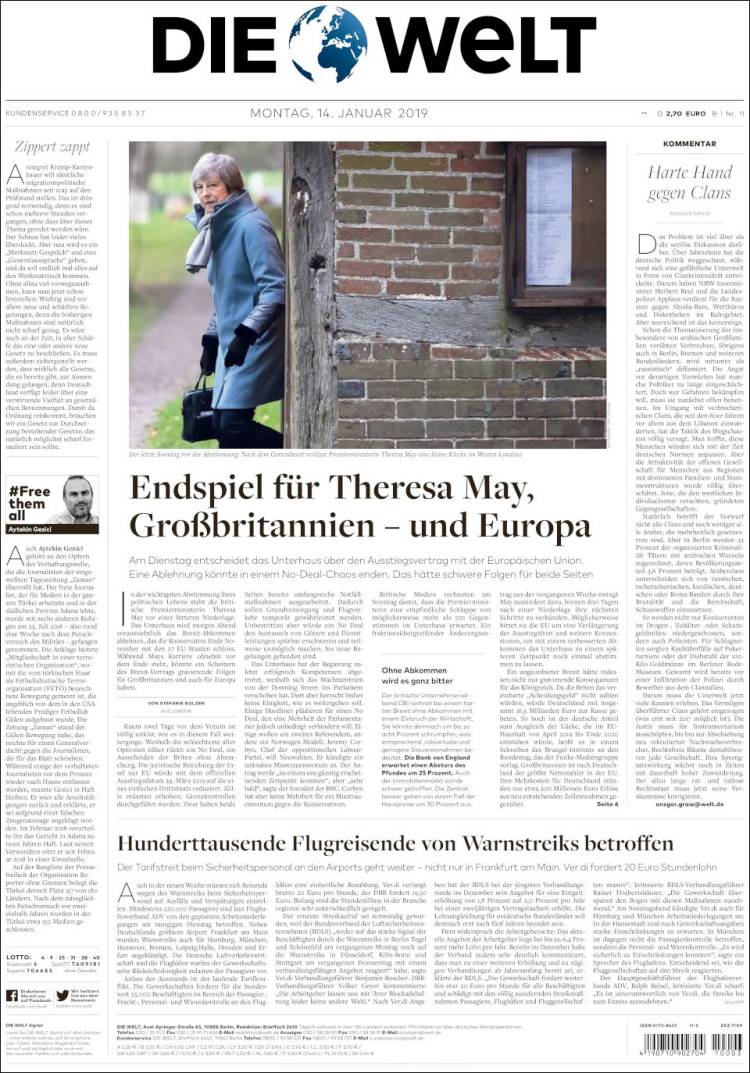 Portada de Die Welt (Alemania)