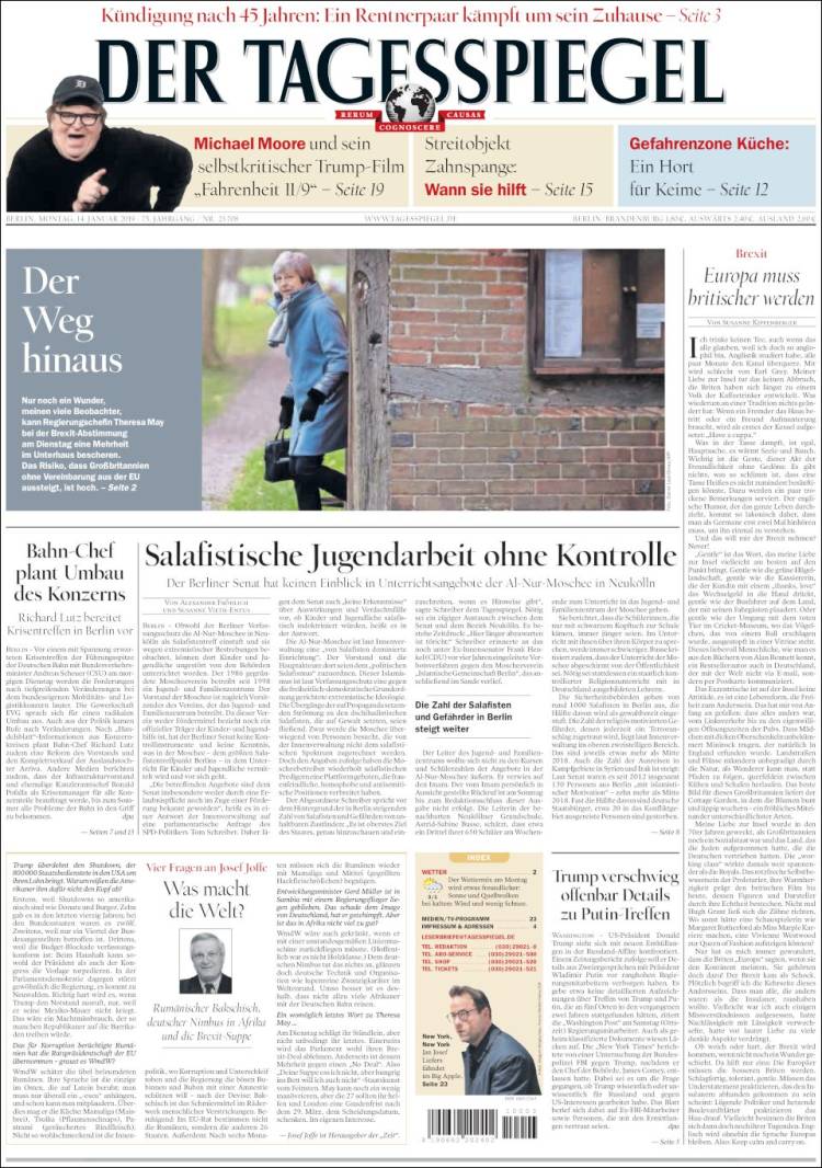 Portada de Der Tagesspiegel (Alemania)