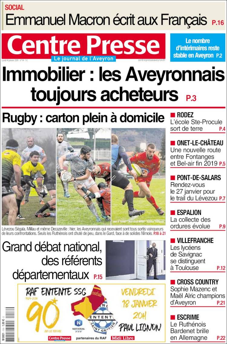 Portada de Centre Presse (Francia)