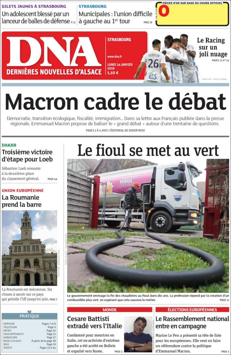 Portada de Les Dernières Nouvelles d'Alsace (Francia)