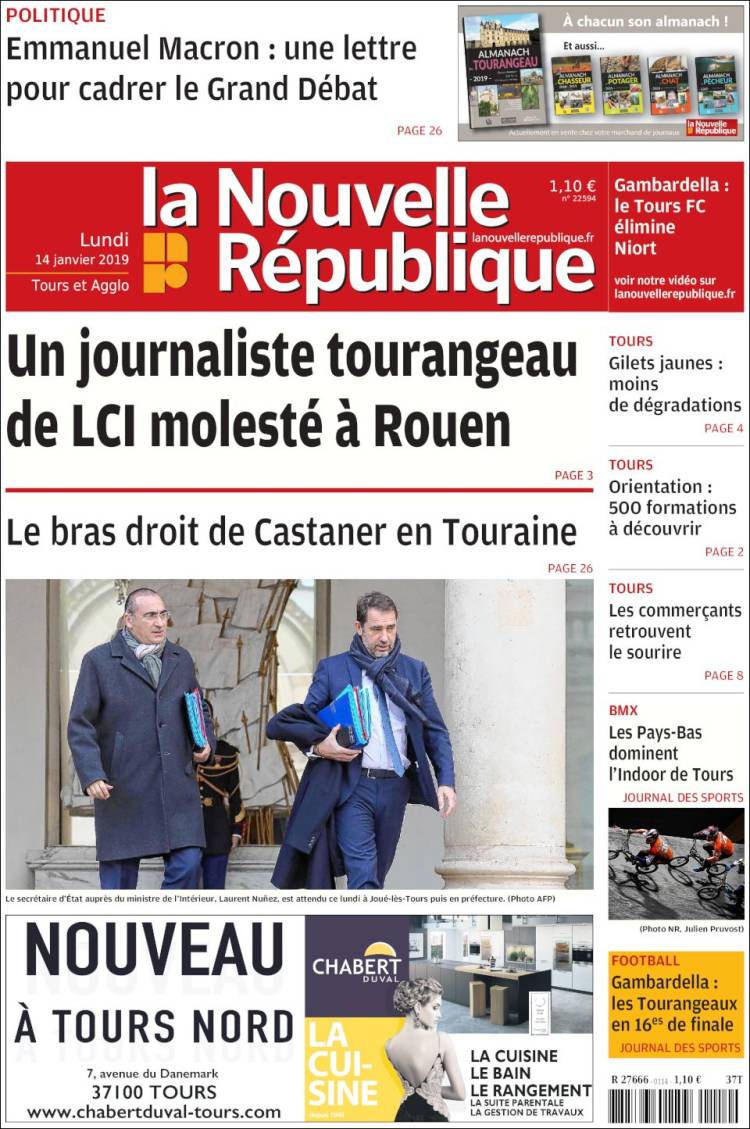 Portada de La Nouvelle Republique (Francia)