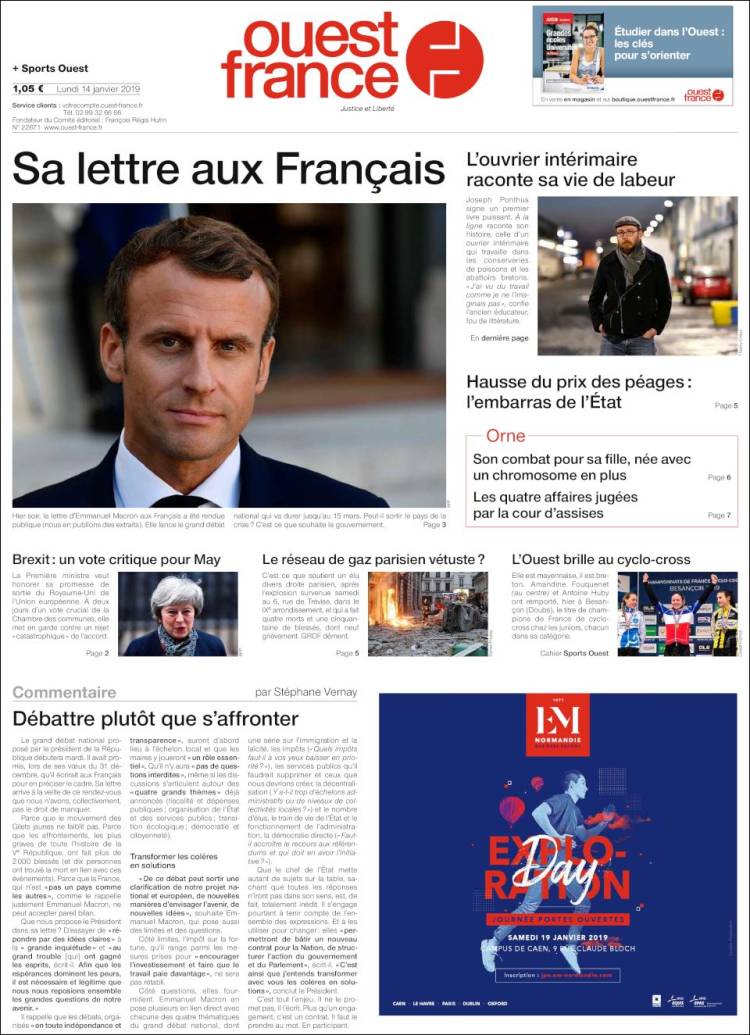 Portada de Ouest France (Francia)