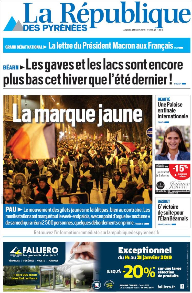 Portada de La République des Pyrénées (Francia)