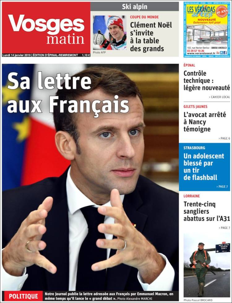 Portada de Vosges Matin (Francia)