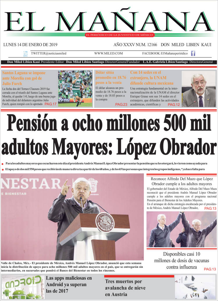 Portada de El Mañana de Toluca (México)