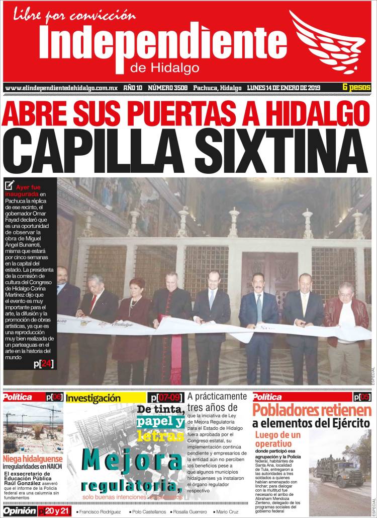 Portada de El Independiente de Hidalgo (México)