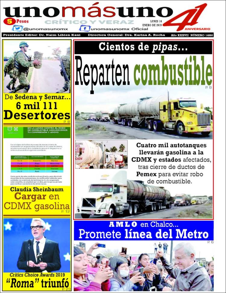 Portada de unomásuno (México)