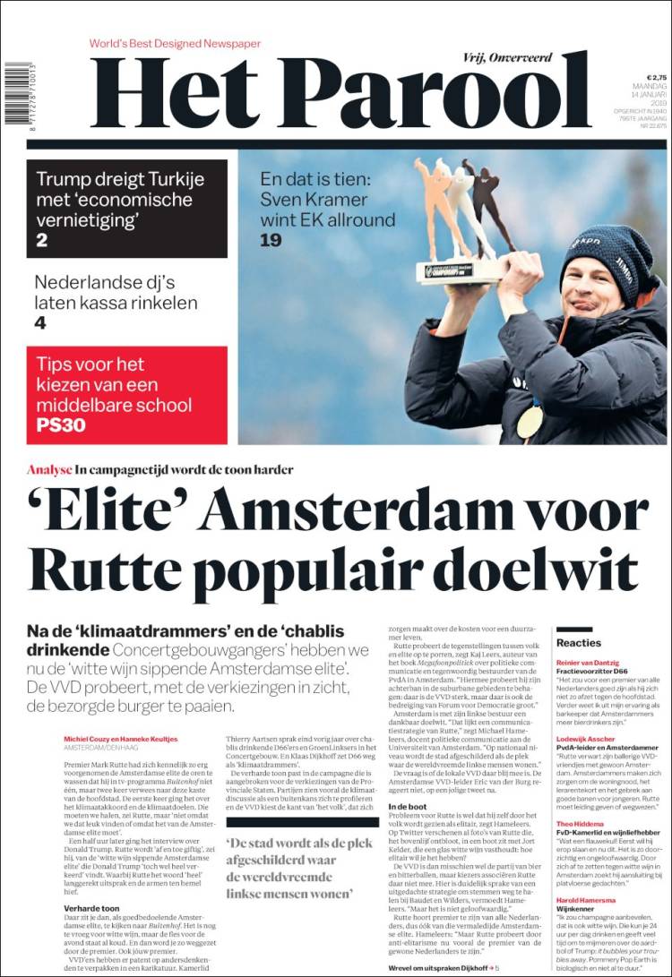 Portada de Het Parool (Pa&iacute;ses Bajos)