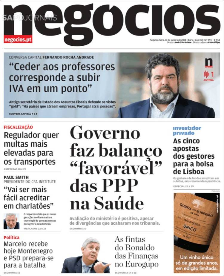 Portada de Jornal de Negócios (Portugal)