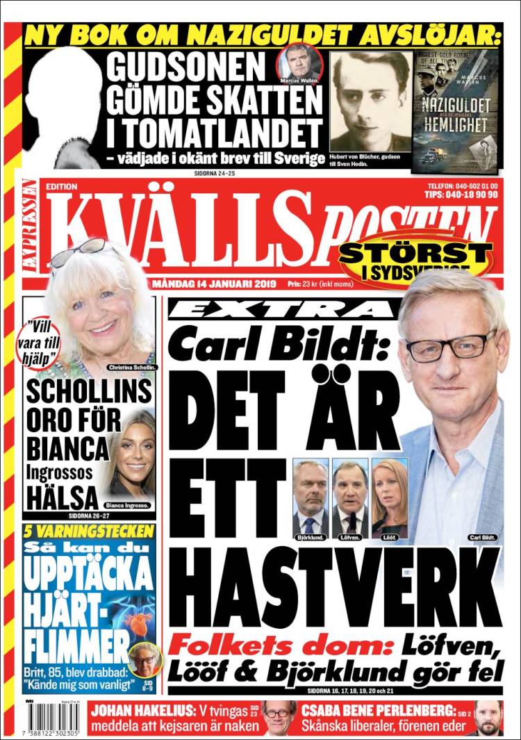 Portada de Kvällsposten (Suecia)