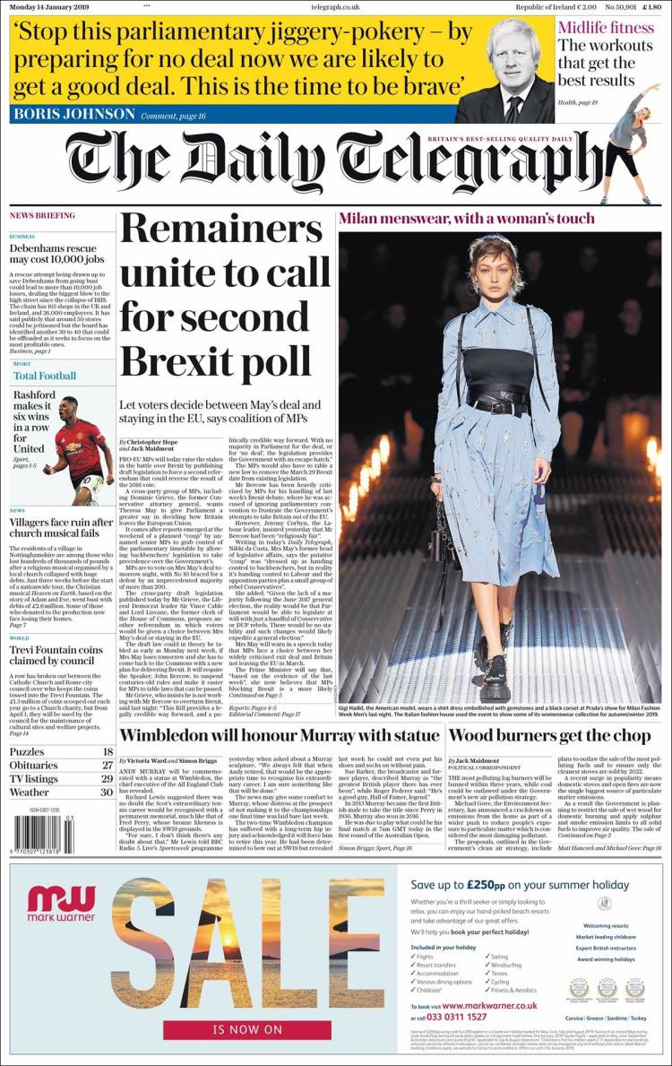 Portada de Daily Telegraph (Reino Unido)