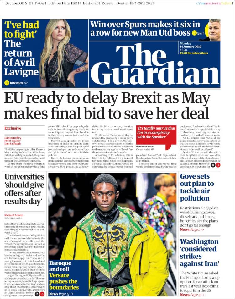 Portada de The Guardian (Reino Unido)