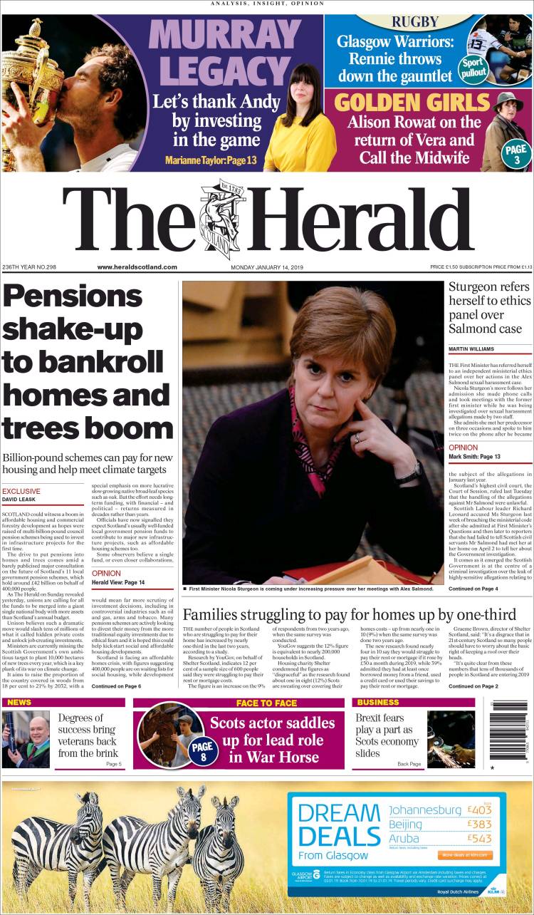 Portada de The Herald (Reino Unido)