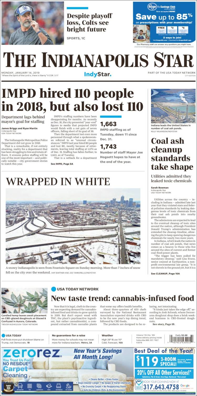 Portada de The Indianapolis Star (USA)