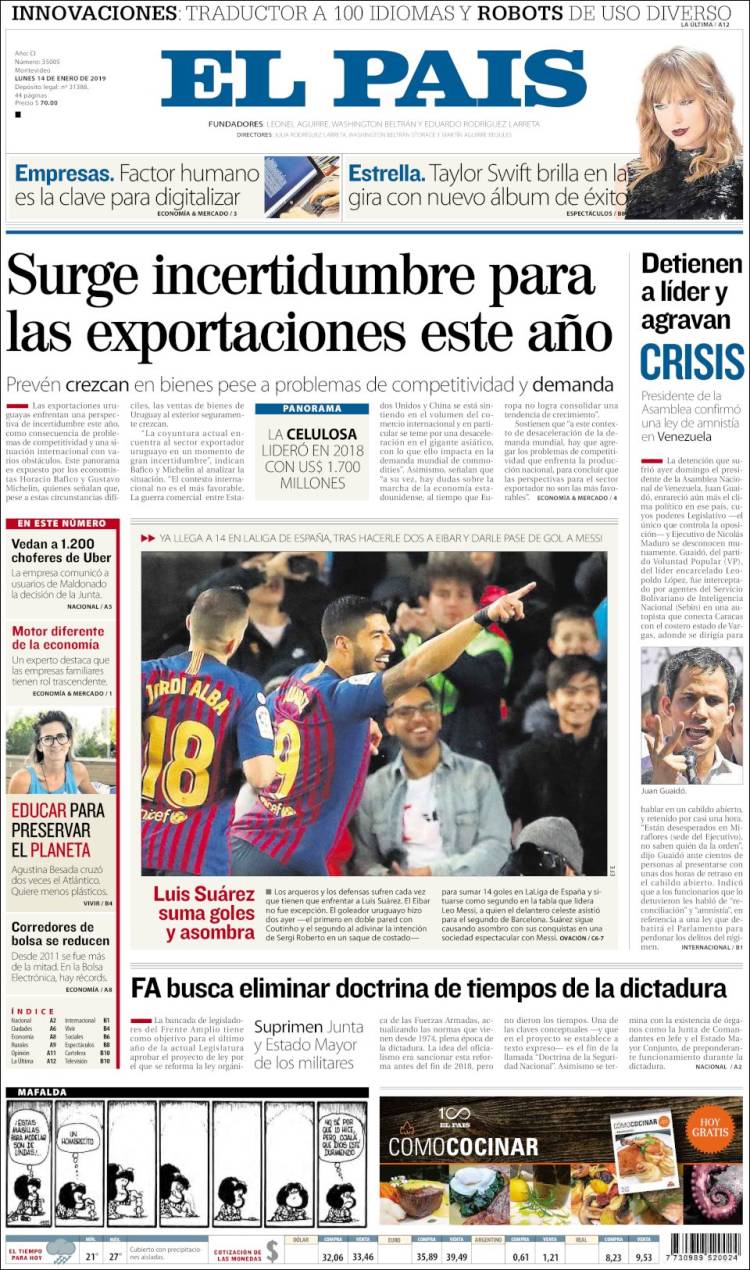 Portada de El País (Uruguay)