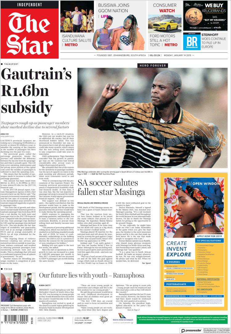 Portada de The Star (Sud&aacute;frica)