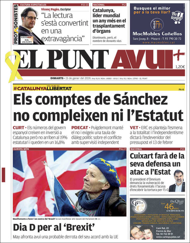 Portada de El Punt Avui (España)