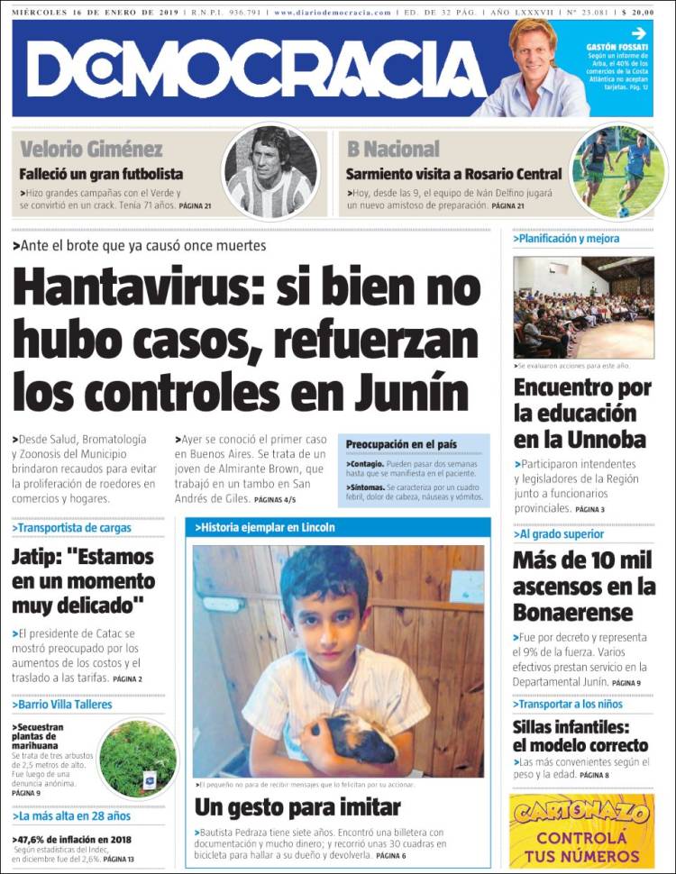 Portada de Diario Democracia (Argentina)