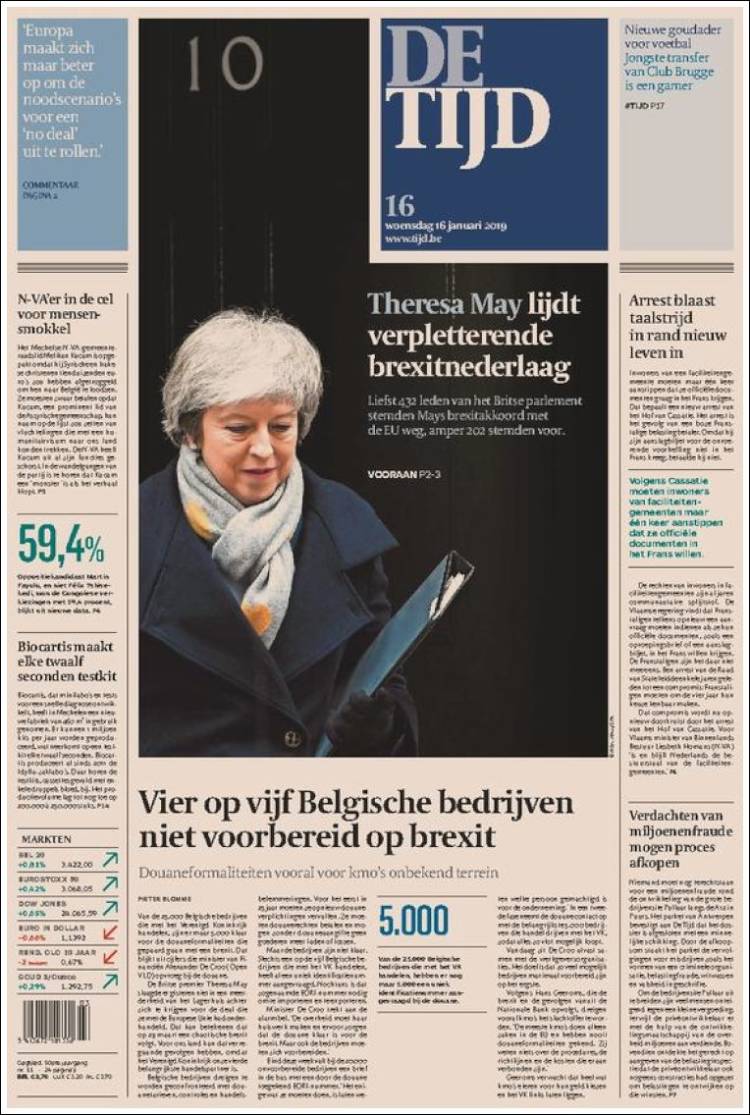 Portada de De Tijd (B&eacute;lgica)