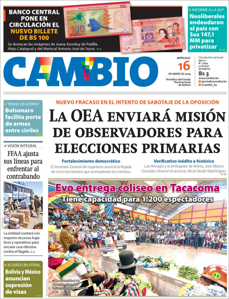 Portada de Cambio (Bolivia)