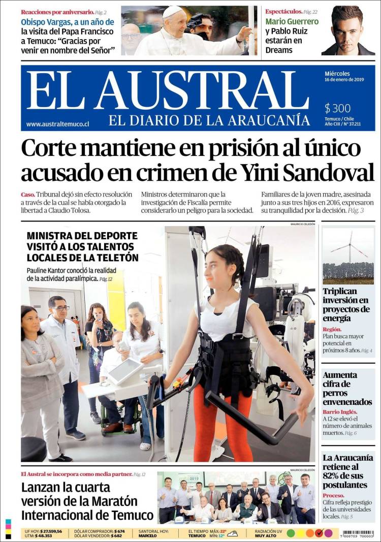 Portada de El Austral de Temuco (Chile)