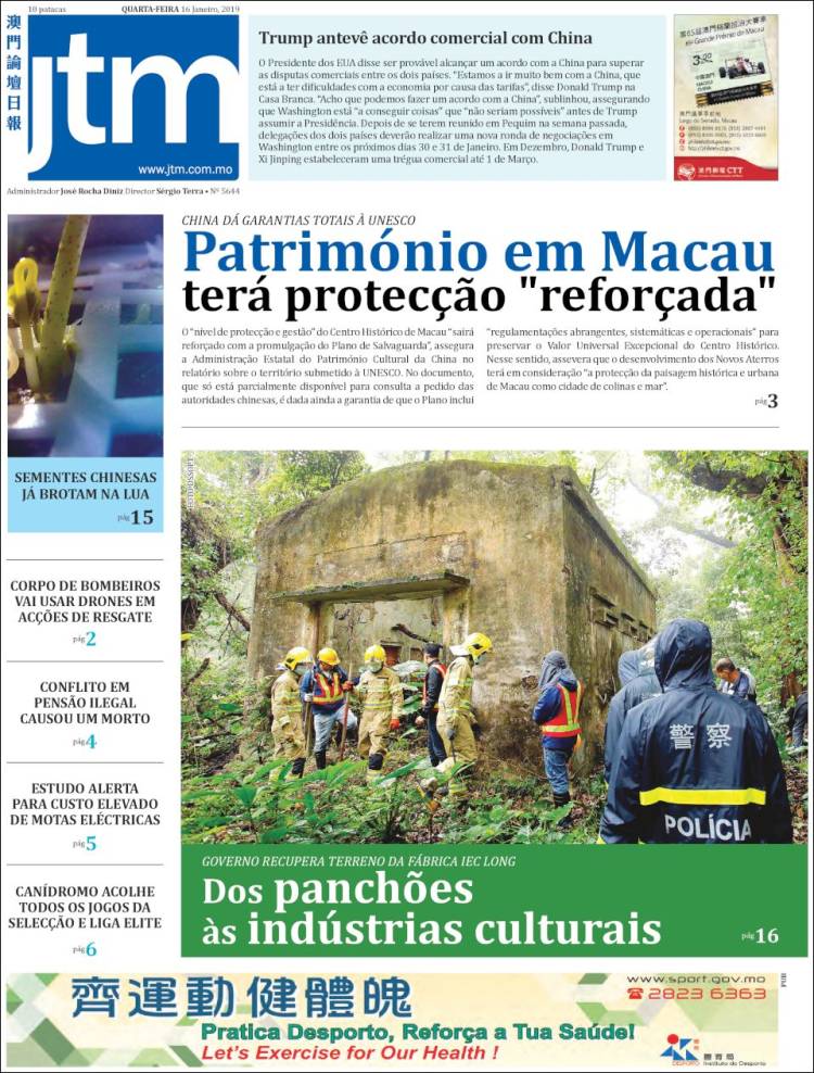 Portada de Jornal Tribuna de Macau (China)