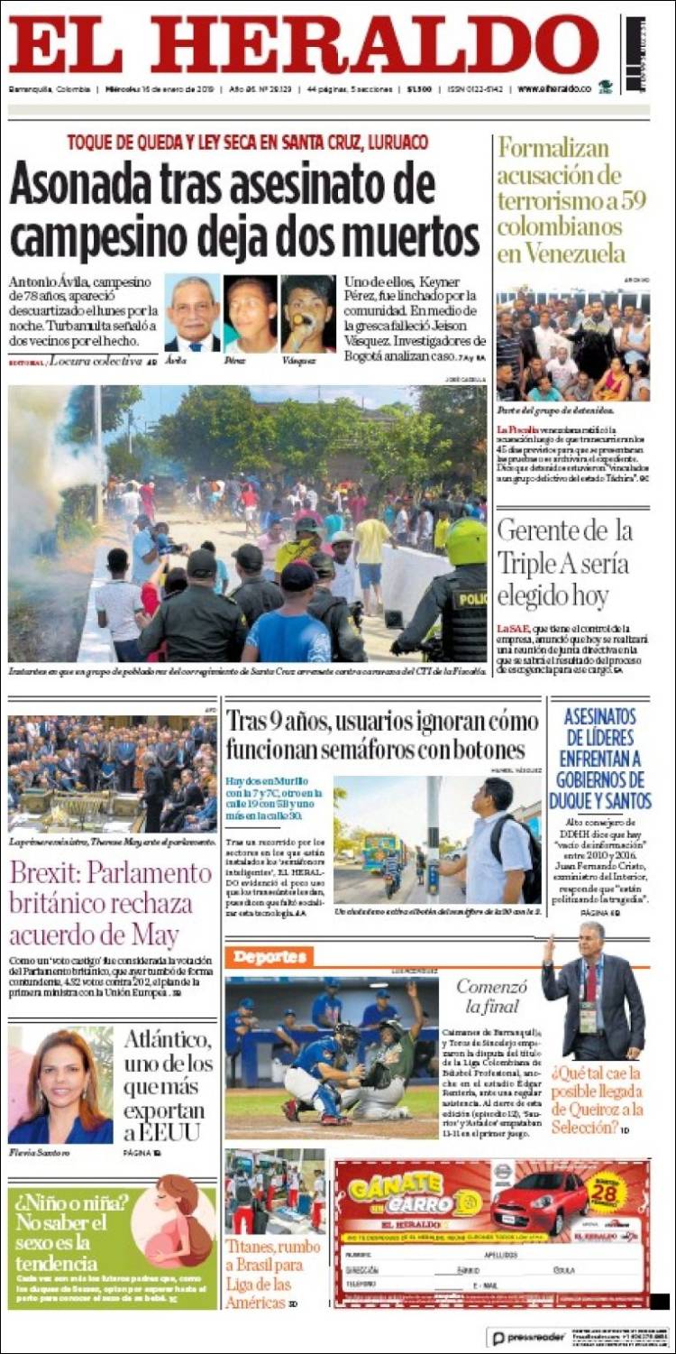 Portada de El Heraldo (Colombia)