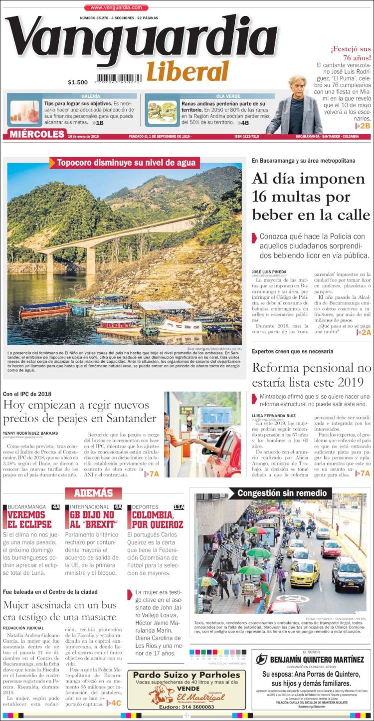 Portada de Vanguardia Liberal (Colombia)