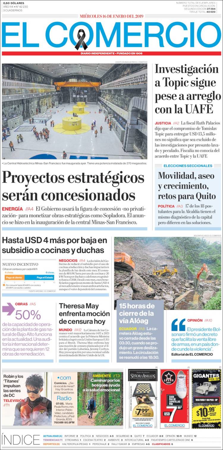 Portada de El Comercio (Ecuador)