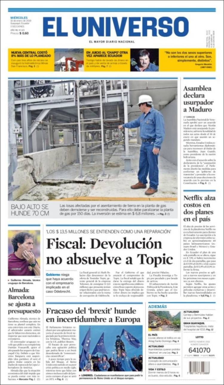 Portada de El Universo - Ecuador (Ecuador)