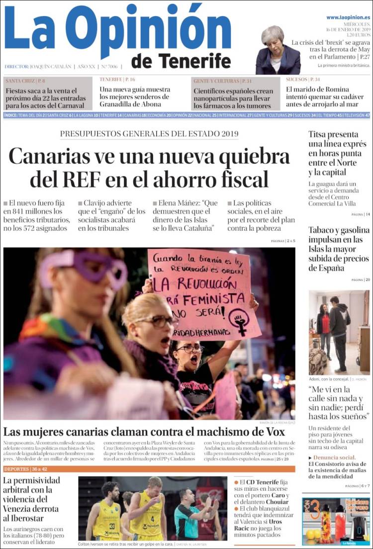 Portada de La Opinión de Tenerife (Espa&ntilde;a)