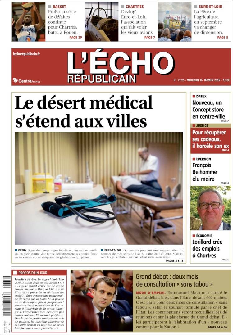 Portada de L'Echo Républicain (Francia)