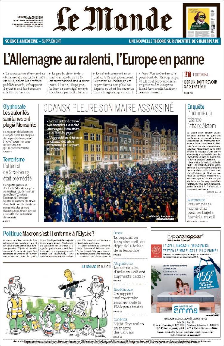 Portada de Le Monde (Francia)