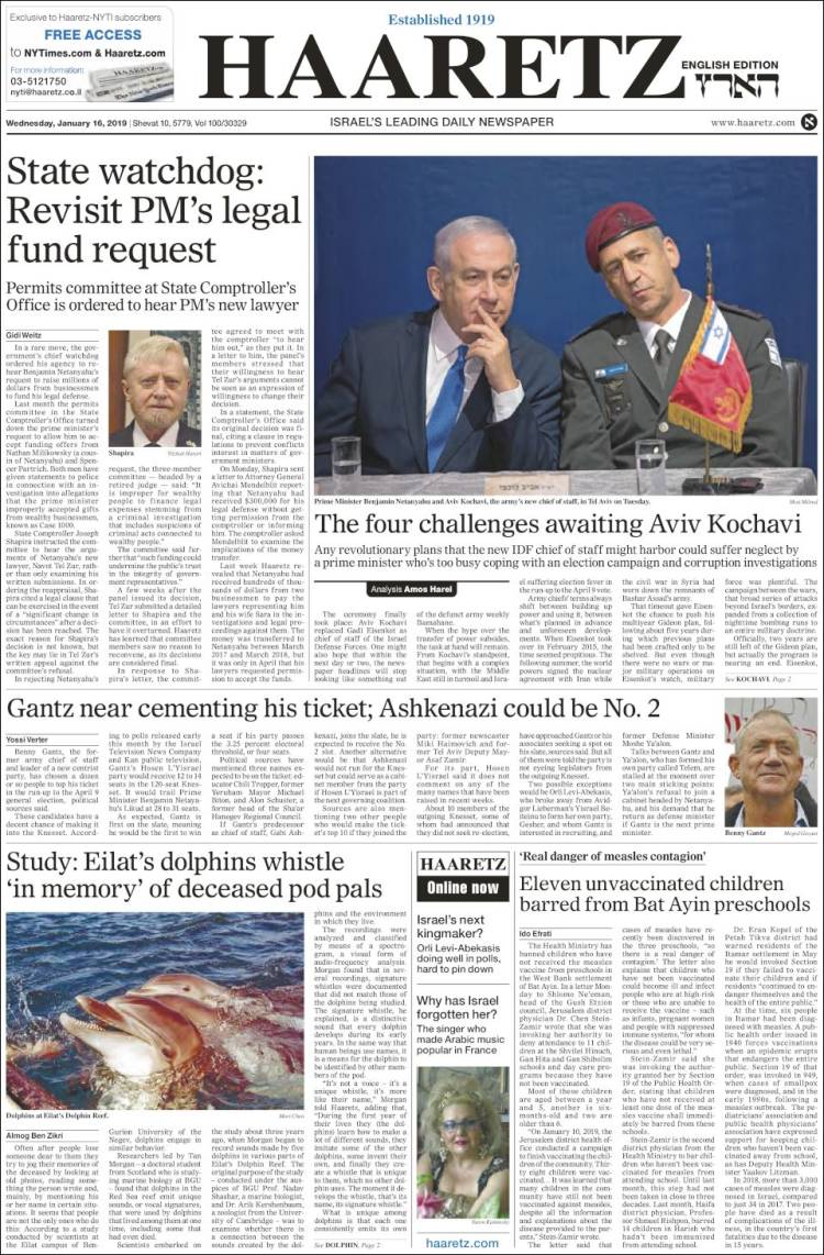Portada de Haaretz (Israel)