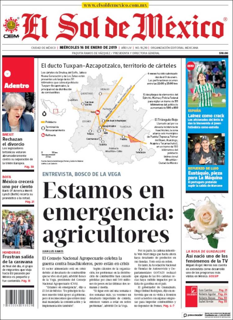 Portada de El Sol de México (M&eacute;xico)