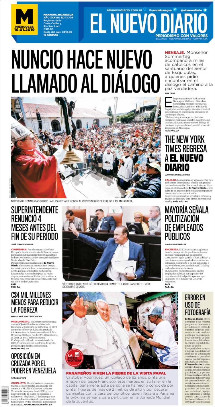 Portada de El Nuevo Diario (Nicaragua)