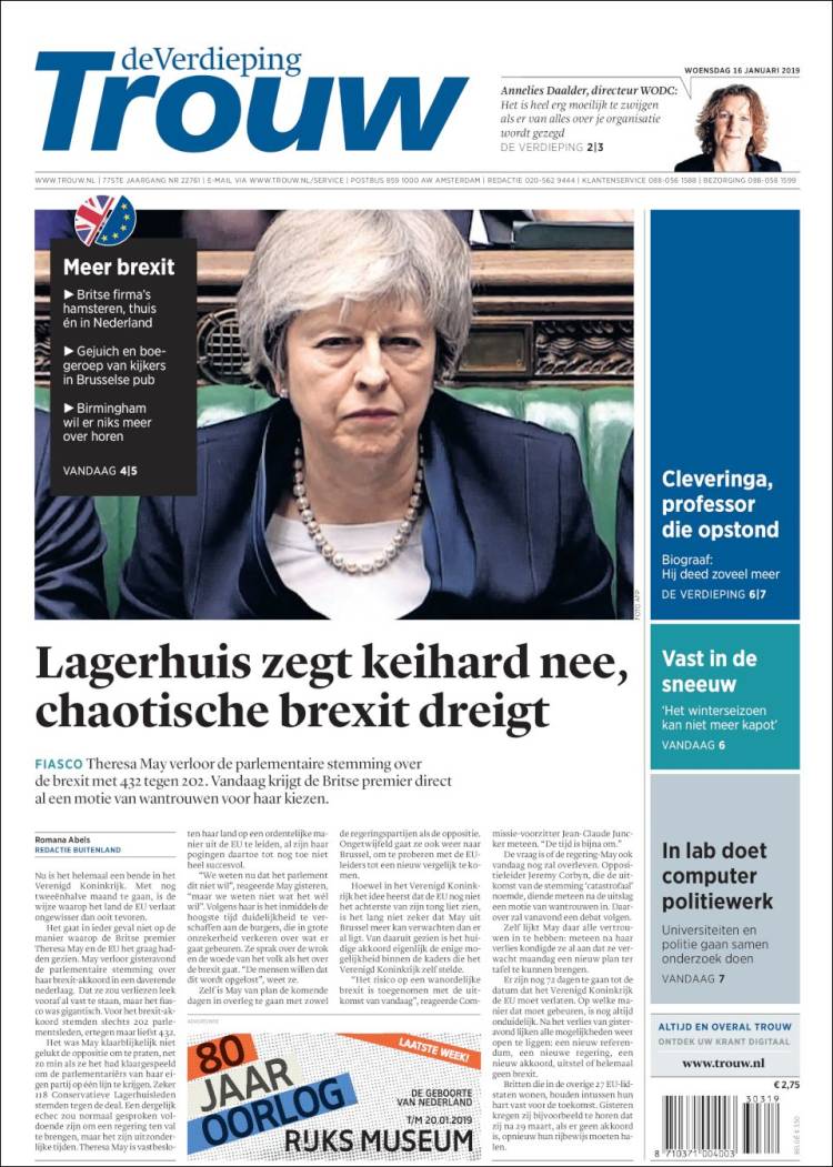 Portada de Trouw (Pa&iacute;ses Bajos)
