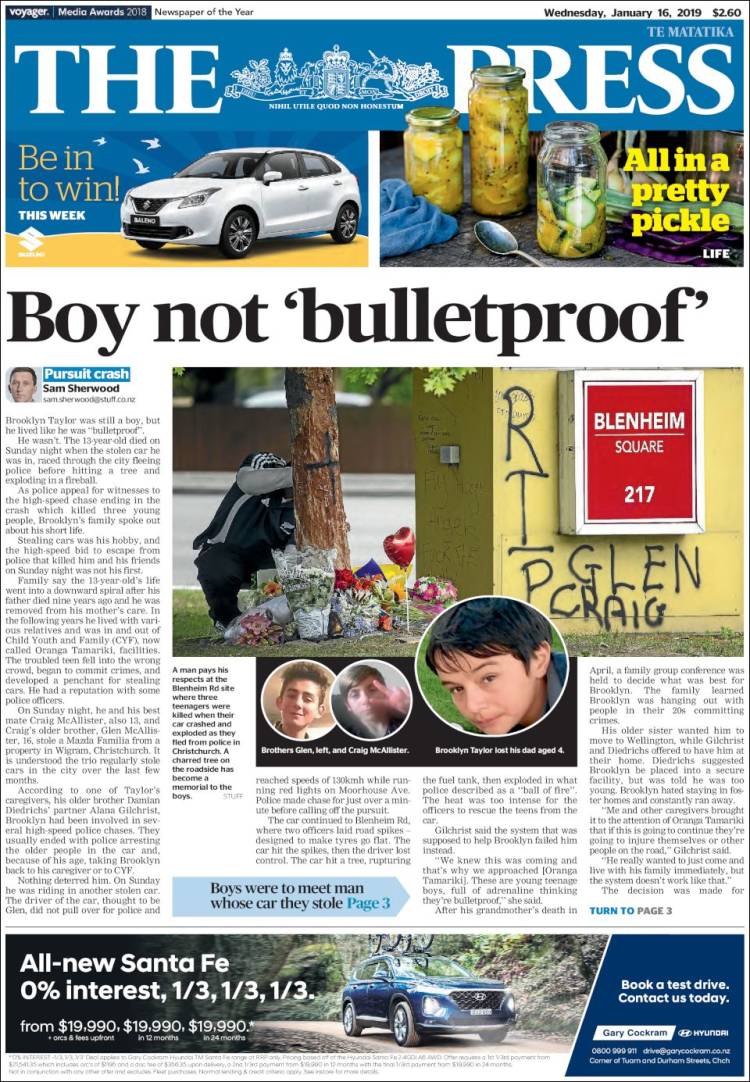 Portada de The Press (Nueva Zelanda)