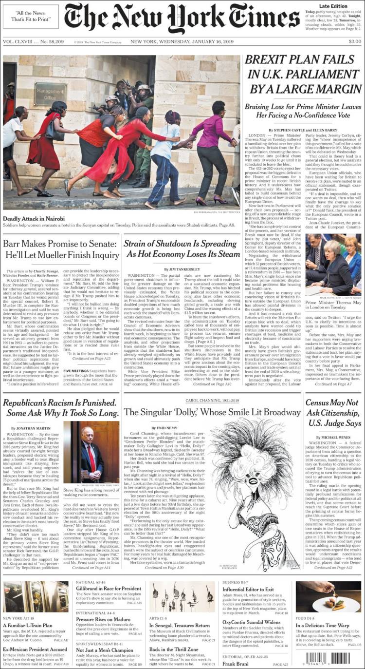 Portada de New York Times (USA)