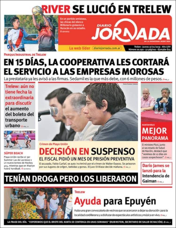 Portada de Diario Jornada en la Patagonia (Argentina)